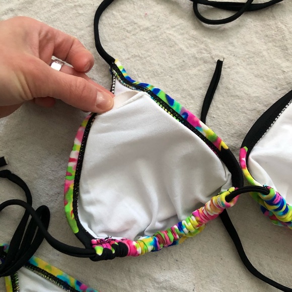 Black with neon tie dye triangle top string bikini - Picture 7 of 7